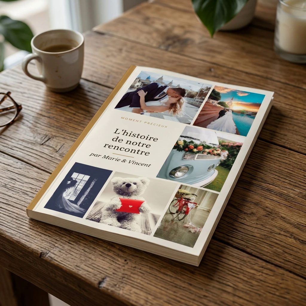 Un livre Le Moment Précieux posé sur une table, à côté d’une tasse de café